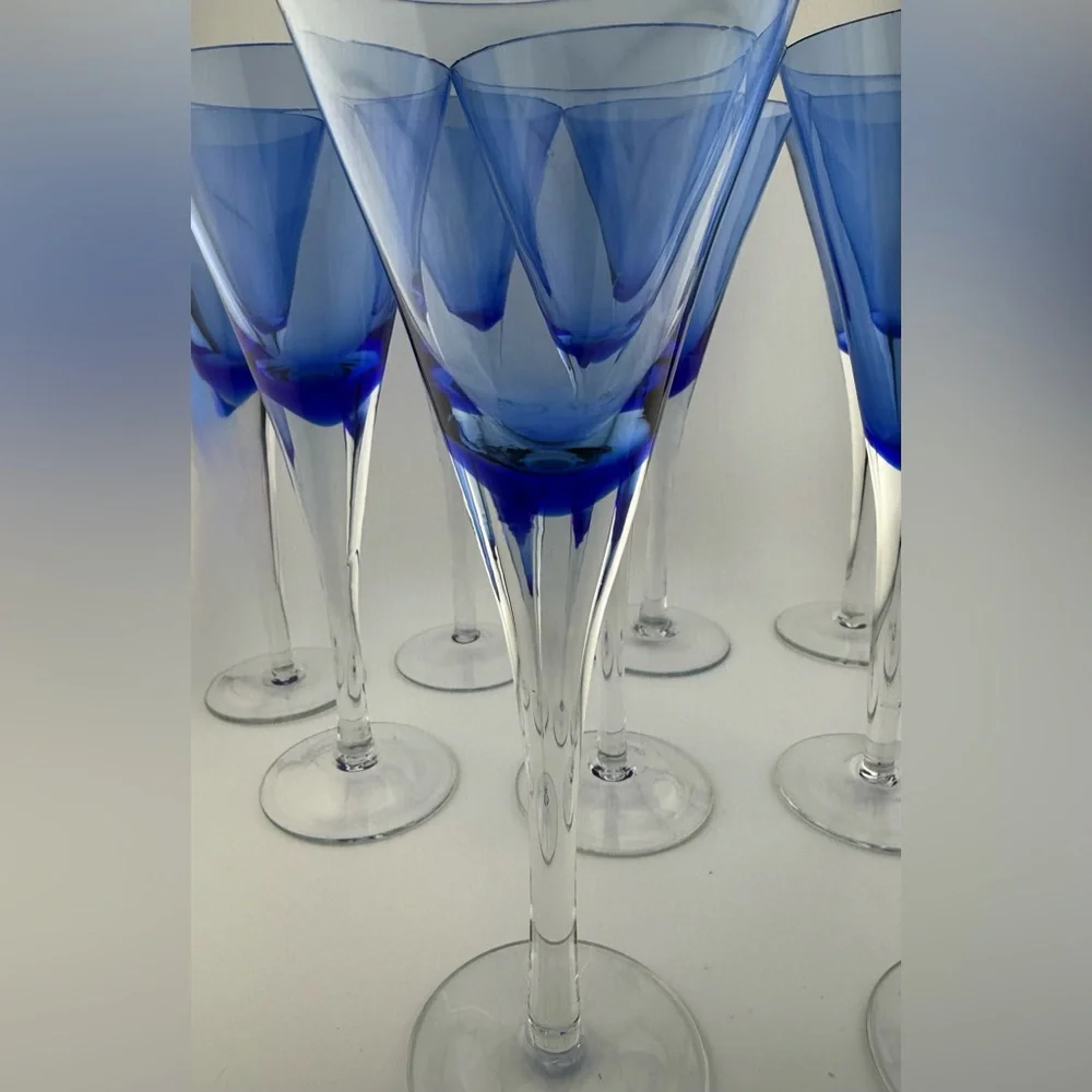 2 Crate & Barrel Blue Rhapsody tulip champagne flutes /martini glasses. 8oz